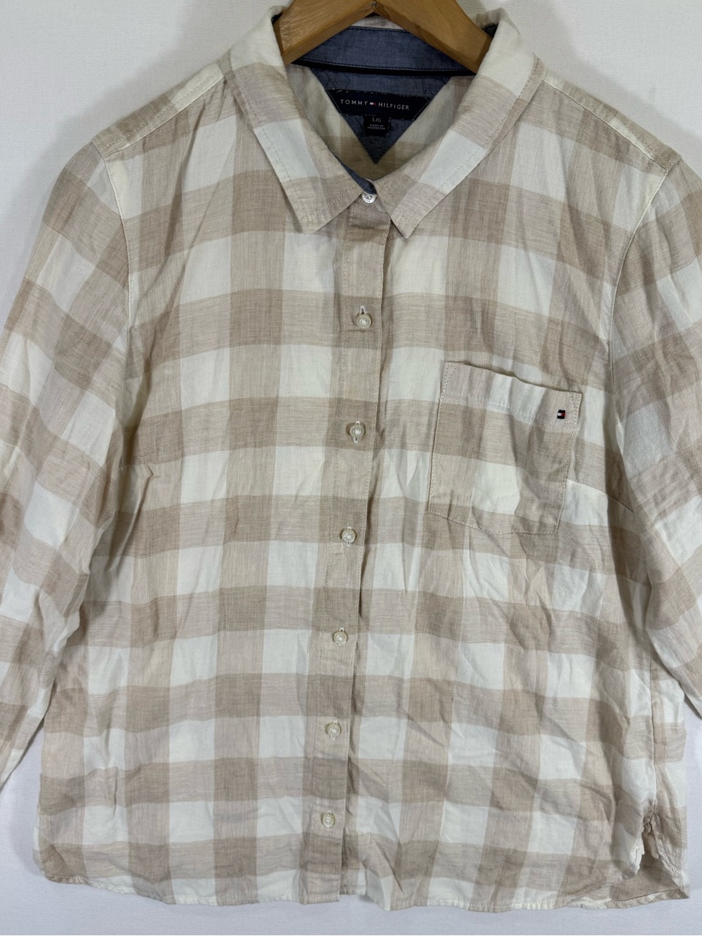 Tommy Hilfiger Beige and White Plaid Button-Down Shirt - Men